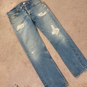Vintage, perfectly worn button fly jeans
